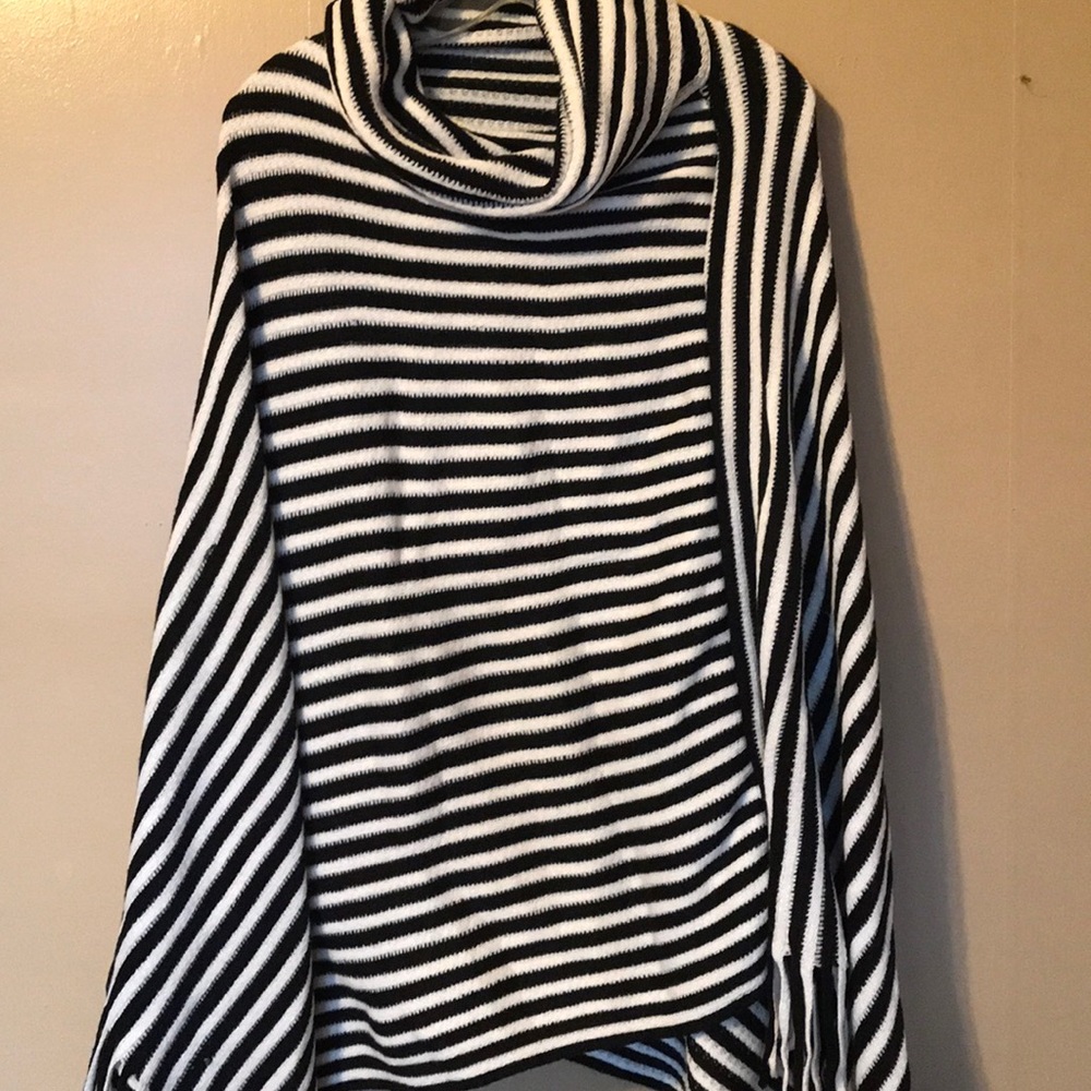 Black and White Striped Poncho